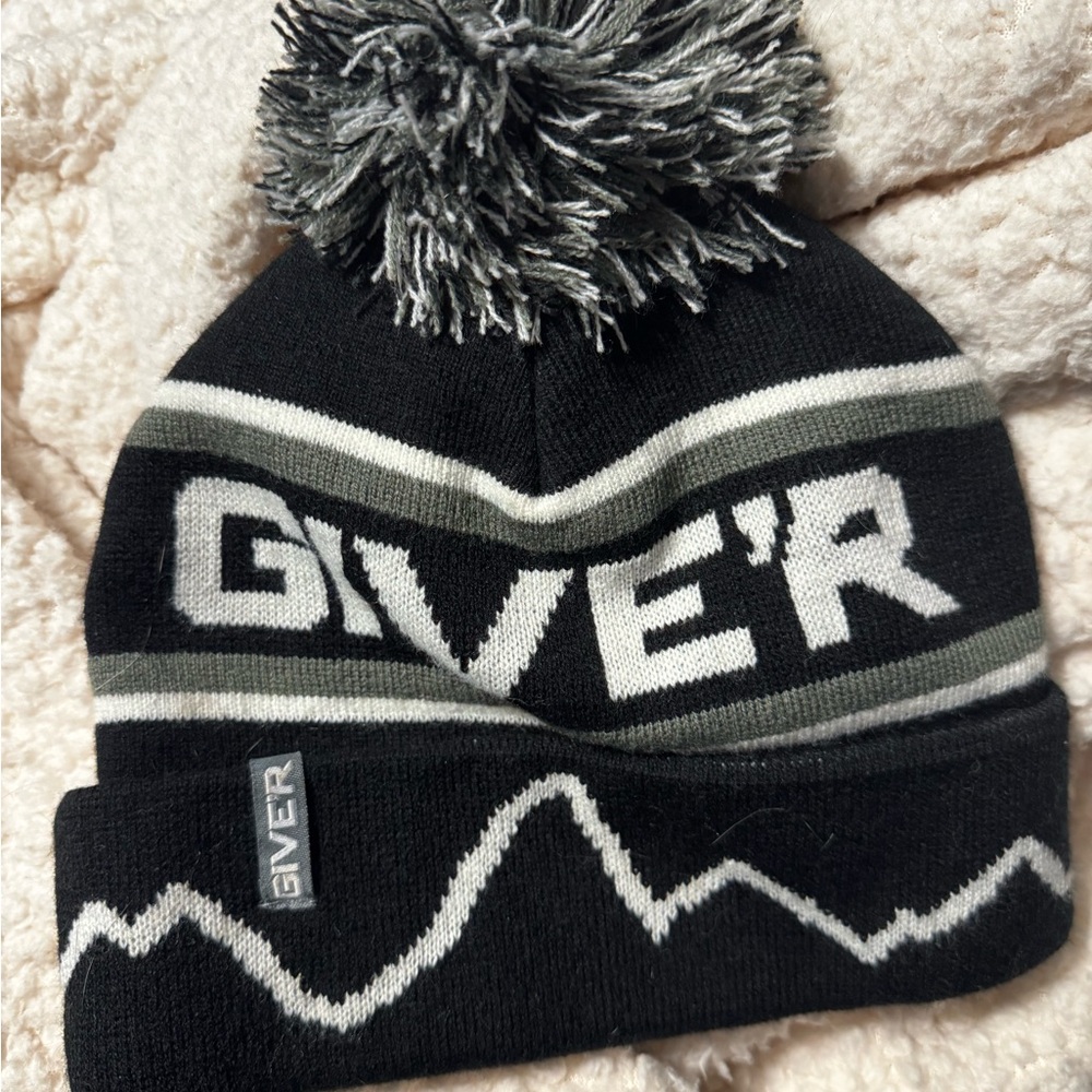Black and Gray Kids Pom-Pom Beanie
